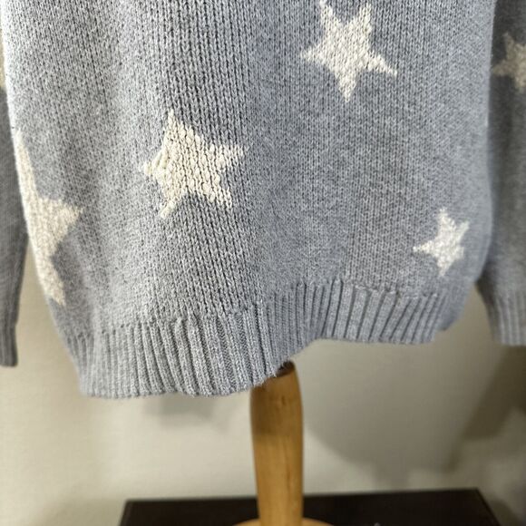 Marled Womens Lg Sweater Grey White Stars Knit Casual Y2K Crochet Cottage Core - Picture 5 of 12